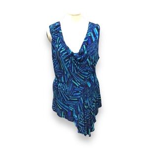 Rafaella Women’s Sleeveless Plunging Drape Neck Asymmetric Blouse, size XL